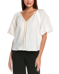 T Tahari T Tahari V-Neck Linen-Blend Blouse