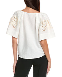 T Tahari T Tahari V-Neck Linen-Blend Blouse