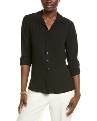 T Tahari Collared Split Neck Button-Down Blouse