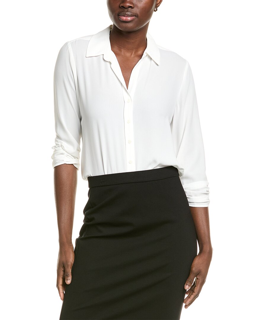 T Tahari Collared Split Neck Button-Down Blouse