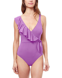 Profile By Gottex Tutti Frutti Surplice With Ruffle One-Piece Purple 12