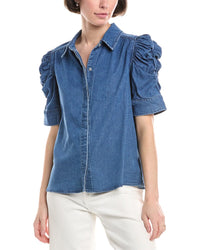 Sam Edelman Austin Puff Sleeve Top Regular 0 (XS) Blue