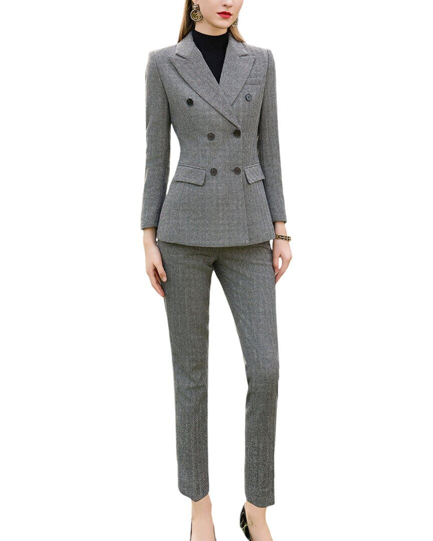 Anette 2Pc Wool-Blend Blazer & Pant Set