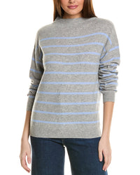 Amicale Cashmere Jersey Striped Funnel Neck Cashmere Sweater Grey Multi