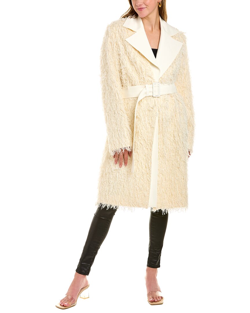 Helmut Lang Wool-Blend Fringe Coat White
