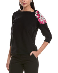 Anne Klein Sequin Embellished Flower Sweater
