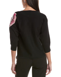 Anne Klein Sequin Embellished Flower Sweater