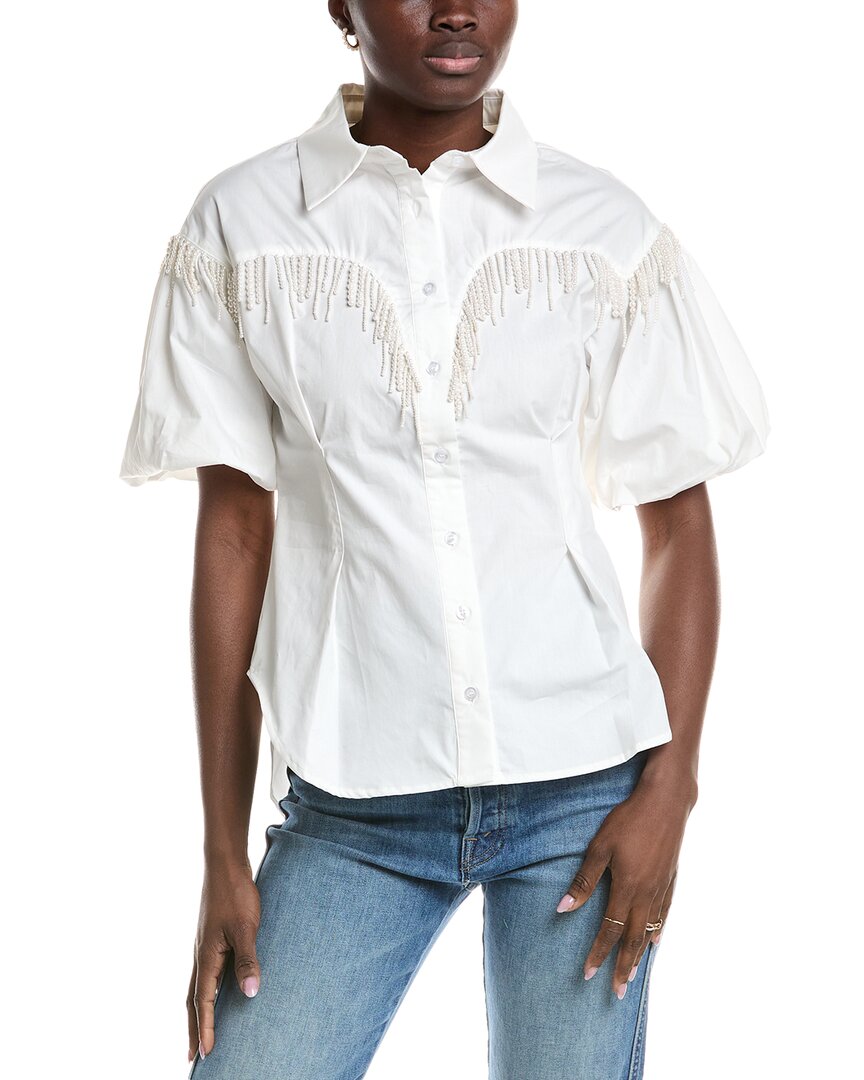 Gracia Pearl Fringe Shirt White