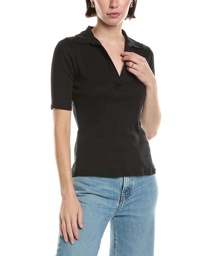 Vince Elbow-Sleeve Polo Shirt Black