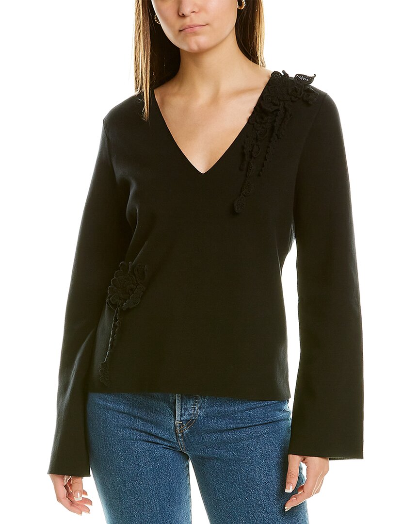 Rebecca Taylor Slim V-Neck Pullover Black