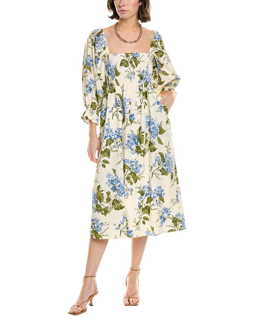 Femme Society Linen-Blend Midi Dress Blue
