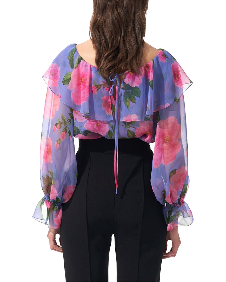 Carolina Herrera Boat Neck Ruffle Silk Top