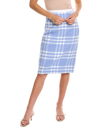 Oscar De La Renta Large Check Wool-Blend Pencil Skirt Blue 2