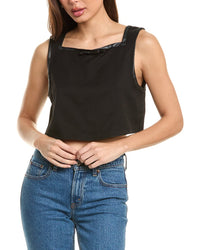 Weworewhat Cropped Square Neck Linen-Blend Top Black
