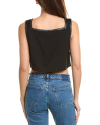 Weworewhat Cropped Square Neck Linen-Blend Top