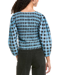 Ganni Smocked Silk-Blend Blouse