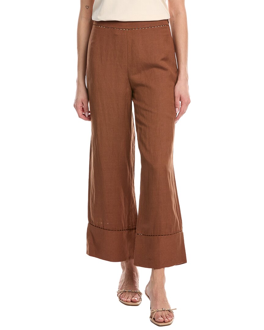 Simkhai Colley Cropped Straight Leg Linen-Blend Pant Brown Multi