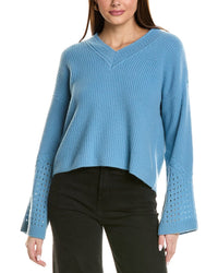 Design History Pointelle Sleeve Cashmere Sweater Blue