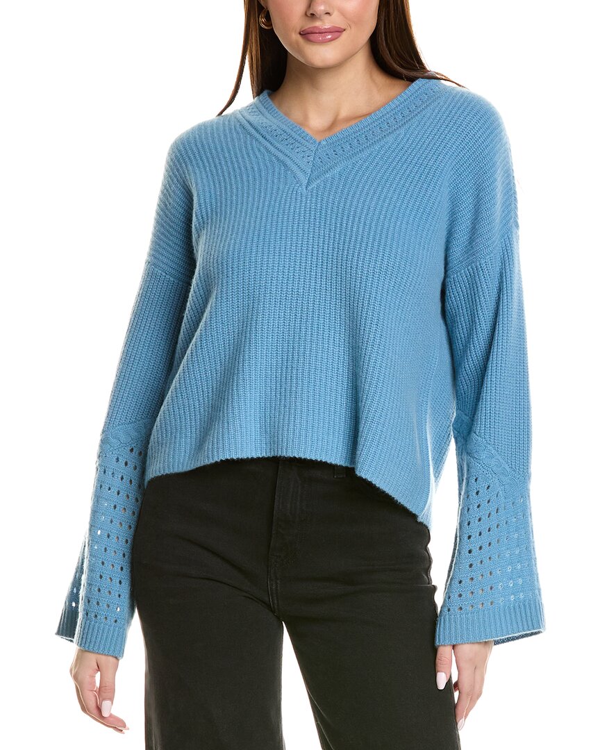 Design History Pointelle Sleeve Cashmere Sweater Blue