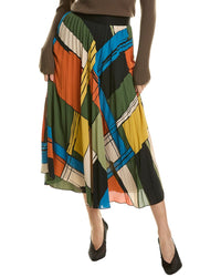 T Tahari Pleated Midi Skirt Orange Regular 0 (XS)