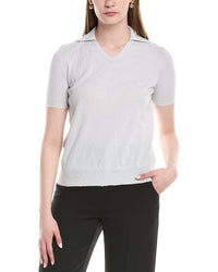 Lafayette 148 New York V-Neck Cashmere & Silk-Blend Polo Sweater Blue