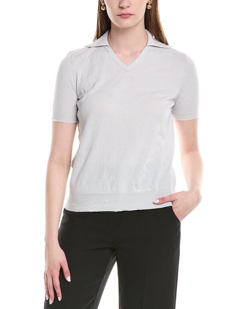 Lafayette 148 New York V-Neck Cashmere & Silk-Blend Polo Sweater Blue