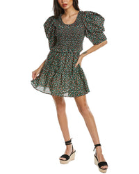 Sea Ny Lilly Print Smocked Dress Black