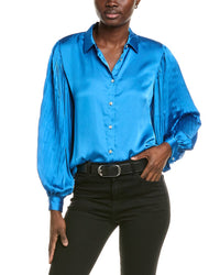 T Tahari Pleated Sleeve Blouse Blue