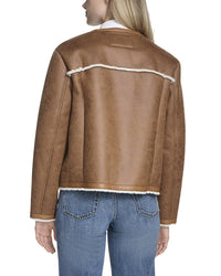 Cole Haan Waxed Suede Shearling Collarless Jacket