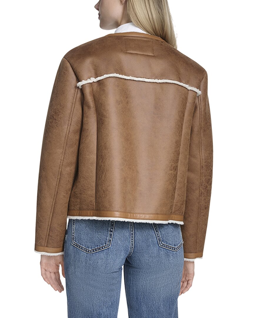 Cole Haan Waxed Suede Shearling Collarless Jacket
