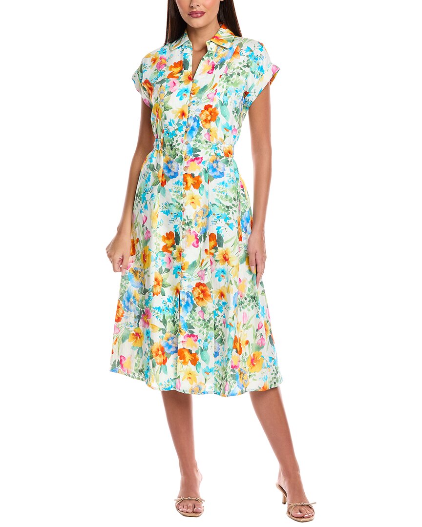 T Tahari Linen-Blend Midi Dress