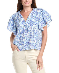 Sail To Sable Ruffle Sleeve Linen-Blend Top