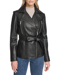 Andrew Marc Andrew Marc Leather Belted Moto Jacket
