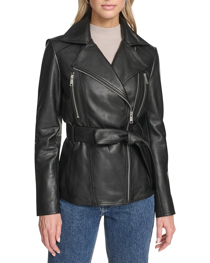 Andrew Marc Andrew Marc Leather Belted Moto Jacket