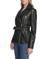 Andrew Marc Andrew Marc Leather Belted Moto Jacket