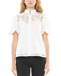 Why Dress Lace Puff Sleeve Top Regular 4 (S) White