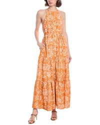 Hermoza Hilde Linen-Blend Midi Dress Orange
