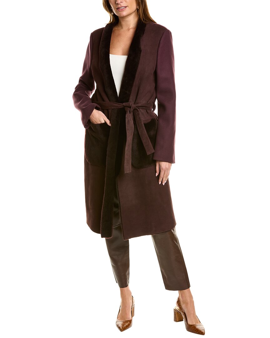 Piazza Sempione Leather-Trim Wool Coat Purple 48