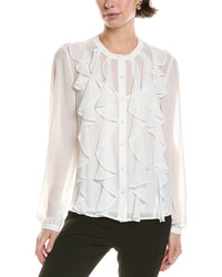 Anne Klein Ruffle Front Chiffon Blouse White