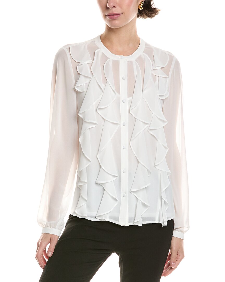 Anne Klein Ruffle Front Chiffon Blouse White