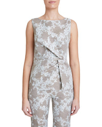 Santorelli Star Linen-Blend Blouse Grey