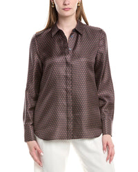 Lafayette 148 New York Scottie Silk Blouse Blue