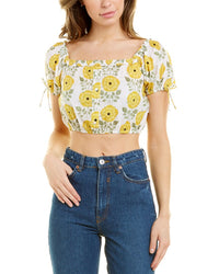 Celina Moon Short Sleeve Crop Top Blue