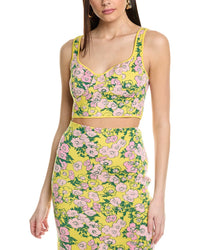 Carolina Herrera Thick Strap Bustier Silk-Blend Crop Top Yellow