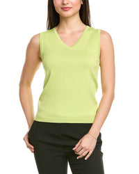 St. John Solid Jersey Knit V- Neck Shell Green