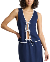 Onia Air Linen Tie Front Tank Blue
