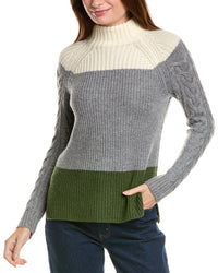Forte Cashmere Colorblocked Funnel Neck Wool & Cashmere-Blend Sweater White