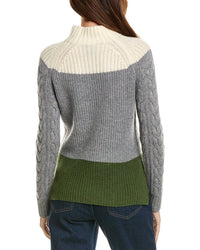 Forte Cashmere Colorblocked Funnel Neck Wool & Cashmere-Blend Sweater