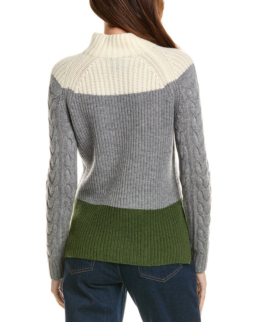Forte Cashmere Colorblocked Funnel Neck Wool & Cashmere-Blend Sweater