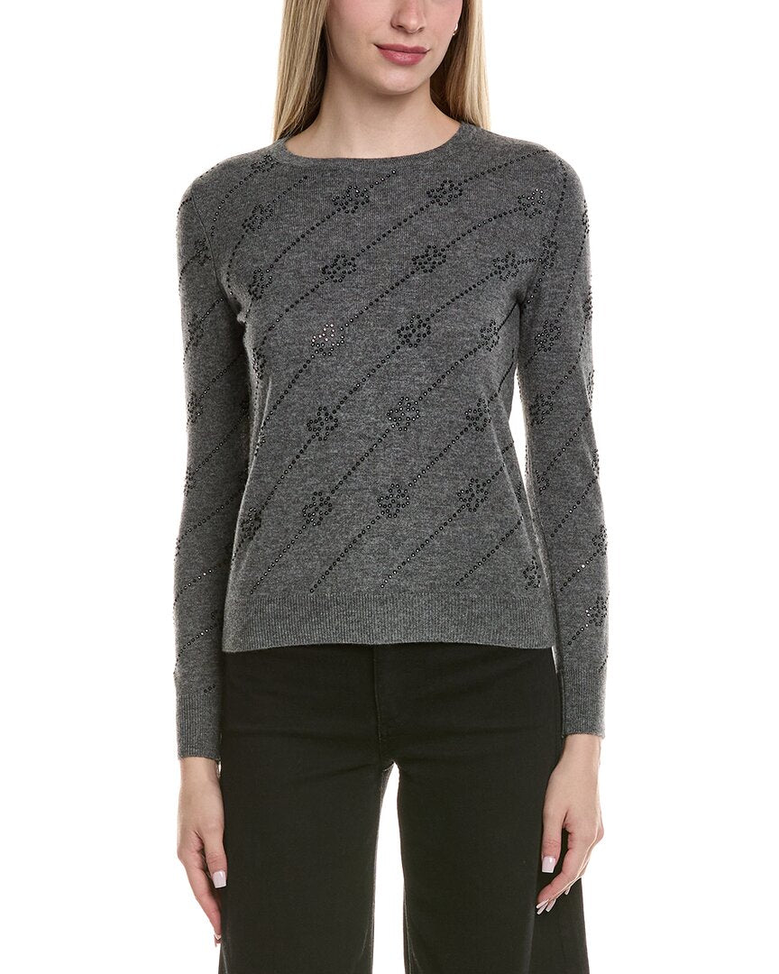 Sofiacashmere Heatset Diagonal Floral Wool & Cashmere-Blend Sweater